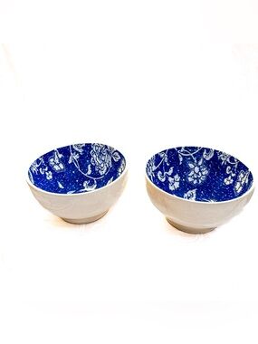 Vintage Pier 1 Batik Bowls Blue White Ceramic Set of 2